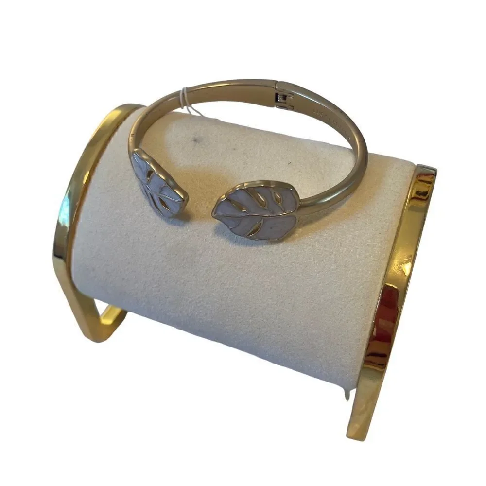 Enamel Monstera Leaf Hinge Cuff Bracelet.